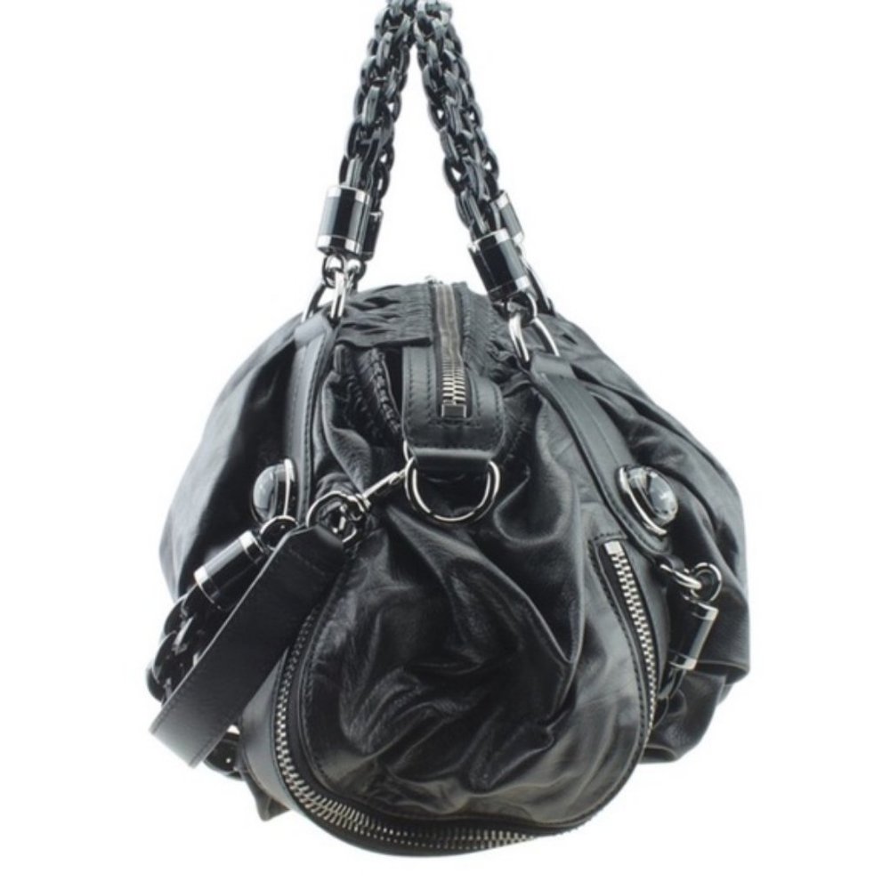 GUCCI Galaxy Two-Way Bag Black Leather Vintage Medium Satchel Purse Silver Chain - Picture 10 of 13